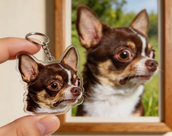 Custom Photo Chihuahua Cute Cartoon Pet Lover Gift Photo Keychain Ornament Magnet