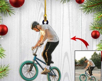Custom Photo BMX Ornament Biker for Biker Lovers, Bicycle Moto Cross Christmas Ornament for Men Acrylic Ornament,  Keepsake Gift