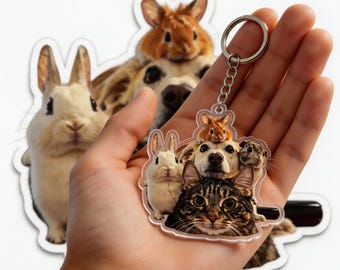 Foto personalizada de mascota, lindo collage para amantes de las mascotas, regalo personalizado, llavero con foto, adorno magnético