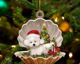 Bichon Frise Sleeping in Pearl Dog Christmas Ornament Flat  Acrylic Ornament, Holiday Tree Decoration, Keepsake Gift