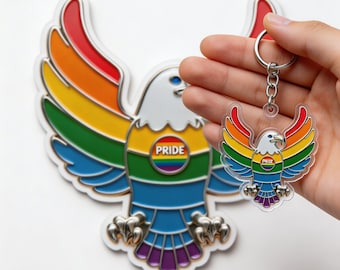 Llavero con colgante de águila del orgullo LGBTQ, accesorio arcoíris esmaltado, regalo perfecto del Orgullo, adorno fotográfico, imán