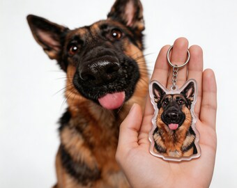 Personalized Photo Keychain German Shepherd Realistic Portrait Dog Mom Gift Photo Keychain Ornament Magnet