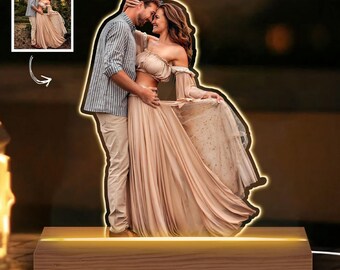 You And Me Couple - Personalized 3D LED Light Wooden Base - Custom Photo Acrylic Ornament, Holiday Tree Decoration, Keepsake Gift
