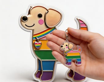 Llavero con foto de perro arcoíris para amantes de las mascotas, lindo llavero de esmalte con diseño de perro de dibujos animados, regalo para mamás, llavero con foto, adorno magnético