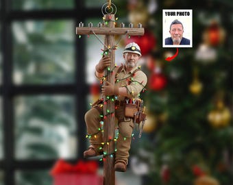Keeping the Lights On - Personalized Lineman Ornament Acrylic Ornament, Holiday Tree Decoration, Keepsake Gift