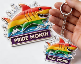 Llavero con imán y foto de tiburón arcoíris, orgullo LGBTQ, lindo y vibrante, regalo perfecto.