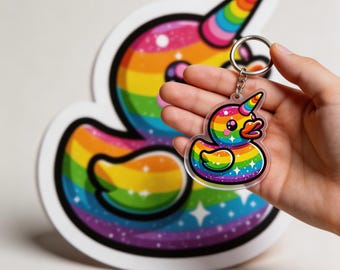 Llavero con foto de unicornio arcoíris y pato, diseño Kawaii, regalo de cumpleaños, adorno magnético