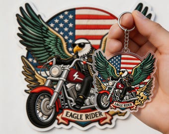 Llavero Eagle Rider, motociclista, regalo retro patriótico para él, llavero con foto, adorno magnético