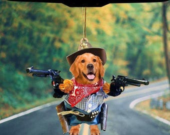 Golden Retriever Custom Cowboy Hanging Ornament Dog Ornament Dog Lover Gift Acrylic Ornament, Holiday Tree Decoration, Keepsake Gift