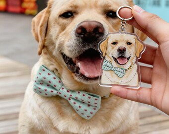 Llavero decorativo con foto de perro personalizada, estilo rústico, ideal para amantes de las mascotas.