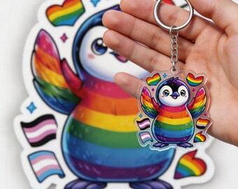 Llavero Pride Penguin Kawaii Arcoíris Regalo de Cumpleaños Llavero Foto Adorno Imán