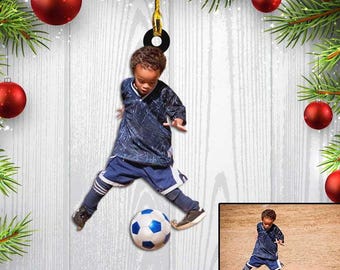Custom Photo Soccer Christmas Ornament for Son, World Cup 2026 Soccer Acrylic Ornament, Holiday Tree Decoration, Keepsake Gift