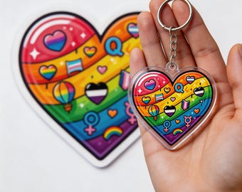 Llavero Corazón del Orgullo LGBTQ Arcoíris Lindo Regalo Llavero Foto Adorno Imán