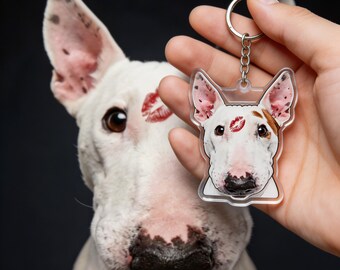 Bull Terrier Keychain Dog Lover Accessory Cute Acrylic Charm Valentines Gift Photo Keychain Ornament Magnet