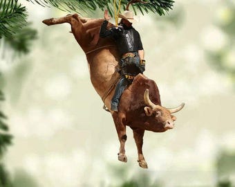 Personalized Bull Riding Ornament - Gift Idea For Cowboy Christmas Acrylic Ornament, Holiday Tree Decoration, Keepsake Gift