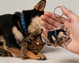 Llavero con foto de mascota personalizada para amantes de perros y gatos. Regalo adorable y personalizado para dueños de mascotas. Imán decorativo con llavero.