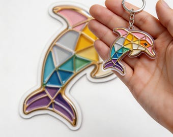 Llavero conmemorativo de esmalte geométrico para amantes de Dolphin Beach (Imán)