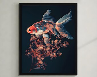 Abstract Goldfish Wall Art | Elegant Aquatic Illustration, Minimal Nature Decor (Digital Download)