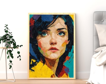 Abstract Woman Portrait Wall Art | Colorful Female Face Painting | Modern Expression Art | Contemporary Home Decor | Digital Download