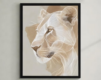 Abstract Lion Line Art Print | Minimalist Animal Wall Decor (Digital Download)