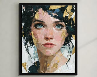 Abstract Woman Portrait Wall Art | Modern Female Face Painting|Contemporary Portrait Print | Digital Download
