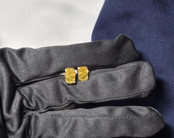 Radiant Cut Yellow Diamond Stud Earrings 4.00 CTW, IGI Certified Lab Grown Diamonds, 14K Solid Gold Statement Studs, Luxury Gift for Her.