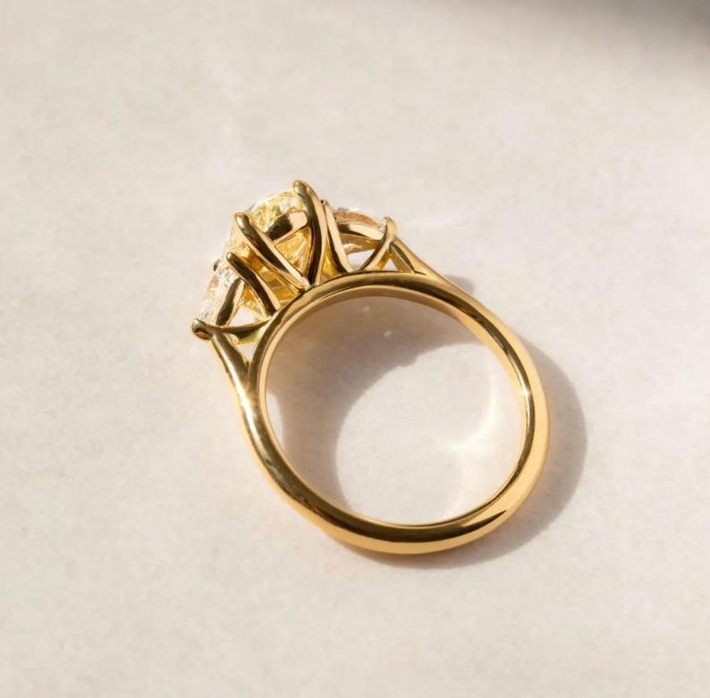 Oval Cut Fancy Yellow Engagement Ring 2.50 CTW, Three Stone Design With ...