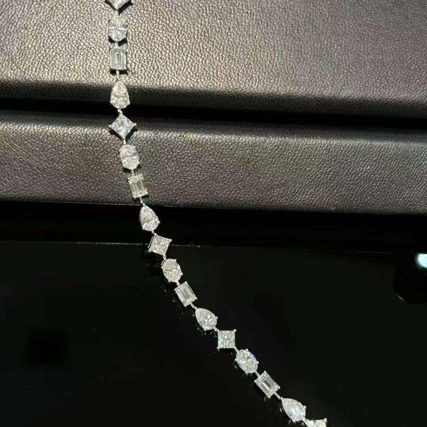 10 CTW Multi Shape Diamond Tennis Bracelet | Lab Grown Diamond Statement Bracelet | 14K Solid Gold Luxury Jewelry.