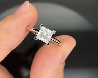 Princess Cut Diamond Engagement Ring 1.00 CT IGI Certified Solitaire 14K Solid Gold Bridal Ring.