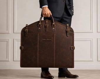 Funda para traje de cuero para viajes, funda para traje de cuero de grano completo con correa para el hombro, portatrajes, funda para traje de viaje de negocios