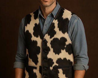Cowhide Leather Vest • Handmade Hair-On Hide Western Vest