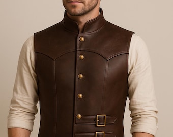 Handmade Brown Leather Steampunk Vest | Medieval Cosplay Costume
