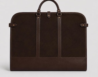 Funda para traje de cuero para viajes, funda para traje de cuero de grano completo con correa para el hombro, portatrajes, funda para traje de viaje de negocios