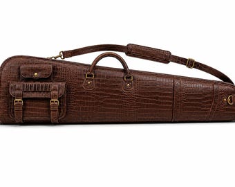 Estuche para rifle de cuero con relieve de cocodrilo, estuche personalizado para escopeta, estuche para armas de cuero de grano completo, bolsa para armas de caza de 32 a 54 pulgadas.