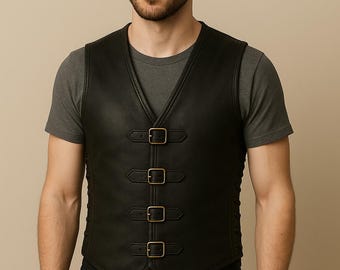 Leren herenvest met gesp | Handgemaakt steampunk-renaissancegilet