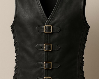 Men's Leather Buckle Vest | Handmade Steampunk Renaissance Waistcoat