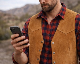 Handmade Brown Suede Leather Vest | Western Cowboy Style