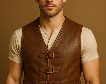 Handmade Leather Buckle Vest | Men's Steampunk Renaissance Waistcoat