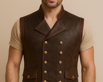 Handmade Leather Steampunk Vest | Embossed Celtic Waistcoat