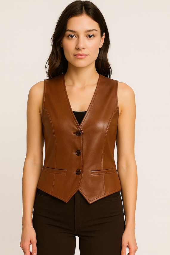 Handmade Women's Leather Vest | Western Biker Chic Waistcoat