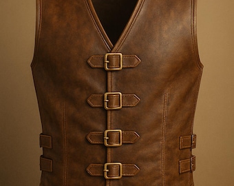 Chaleco de cuero con hebilla hecho a mano / Chaleco renacentista steampunk para hombre