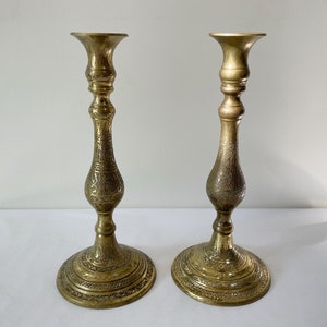 2 Vintage 11.5&quot; brass candlestick holders / taper candle holders / mantle decor / centerpiece decor / candle holder set / mcm home decor