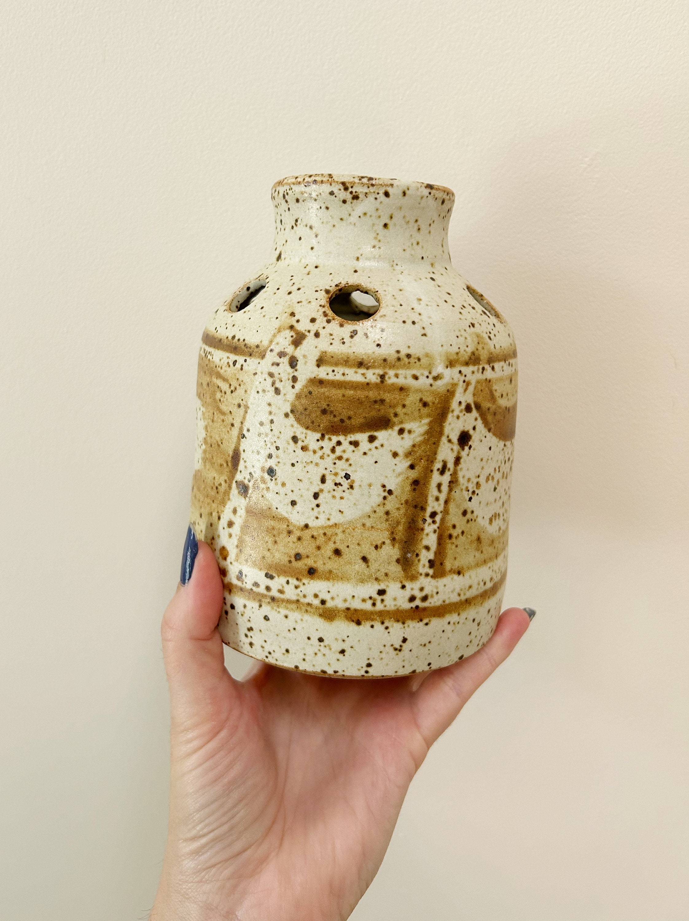 6" Studio Pottery Vase With Flower Frog / Handmade Ceramic Bud Vase ...