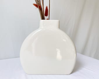 Vintage Art Deco ceramic vase / white ceramic flower vase / large glazed pottery vase / handmade pottery vase / boho home decor / 80s decor
