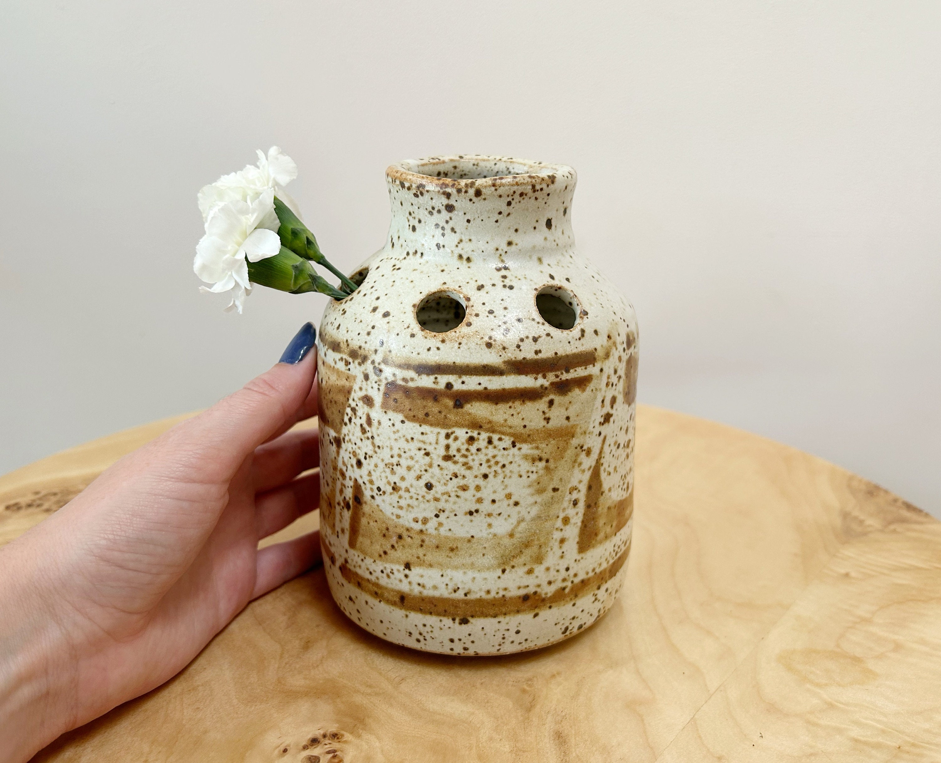 6" Studio Pottery Vase With Flower Frog / Handmade Ceramic Bud Vase ...