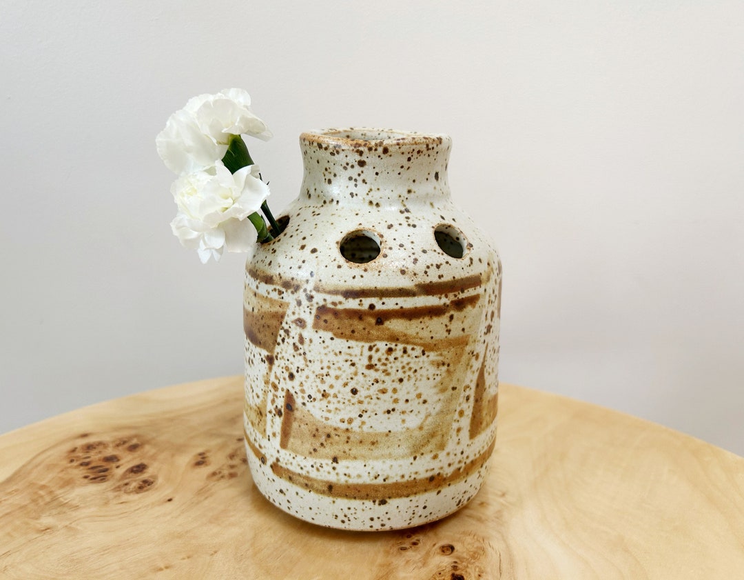 6" Studio Pottery Vase With Flower Frog / Handmade Ceramic Bud Vase ...