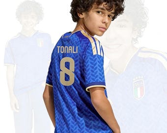 Tonali #8 Italy Kids Home Soccer Kit | Custom Youth Football Set | Gift for Azzurri Fans