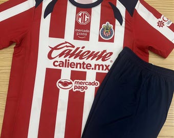 Kit de fútbol local Chivas 25/26 - Conjunto familiar a juego / Nombre y número personalizados (Niños 4-12 años / Adultos S-2XL) Regalo de Navidad