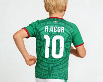 2026 Mexico Home World Cup A.Vega #10 Kids Soccer Jersey | Custom Youth Football Shirt | Gift for El Tri Fans