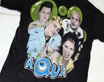 Ultra Rare Original Aqua 1990s Vintage T-Shirt – “Barbie Girl” Era Graphic Band Tee – Size M/L